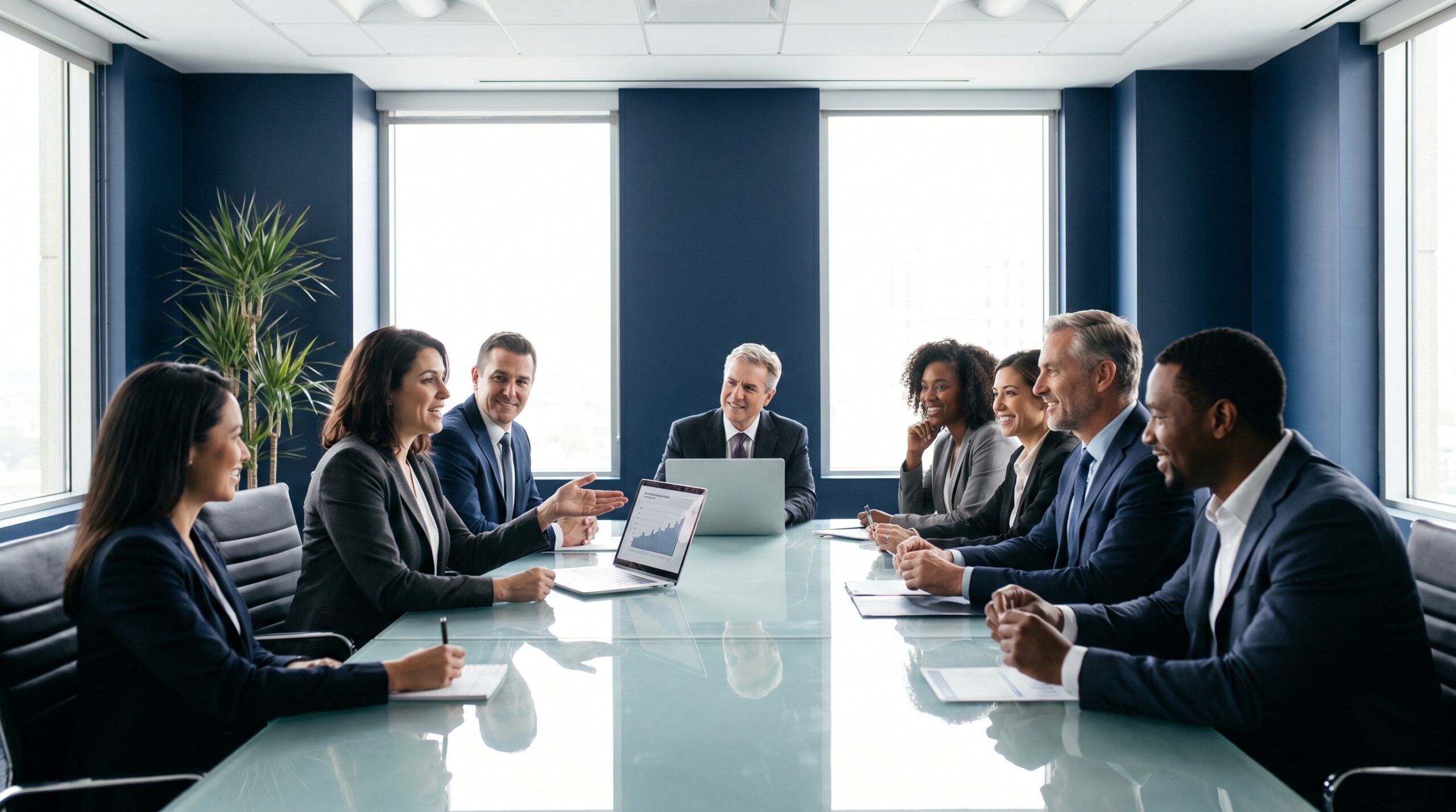 Equipo directivo analizando la estrategia de inteligencia artificial corporativa y automatización en 2026