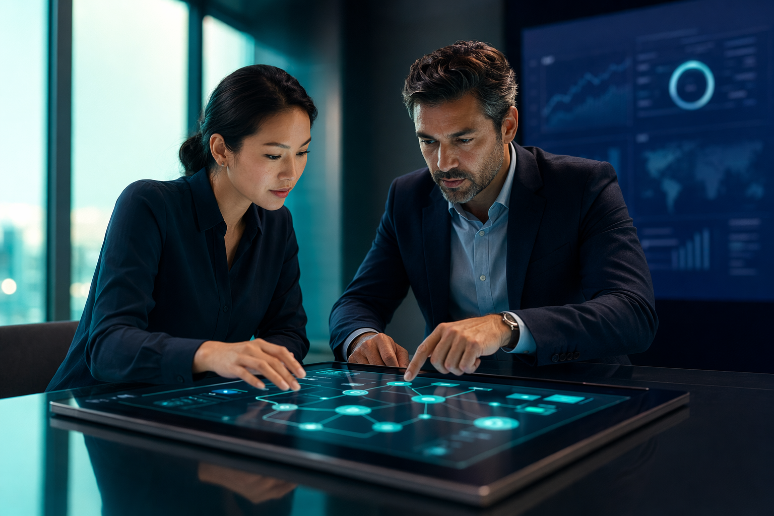 tendencias IA y marketing en una sala ejecutiva con sistemas multiagente y automatización B2B